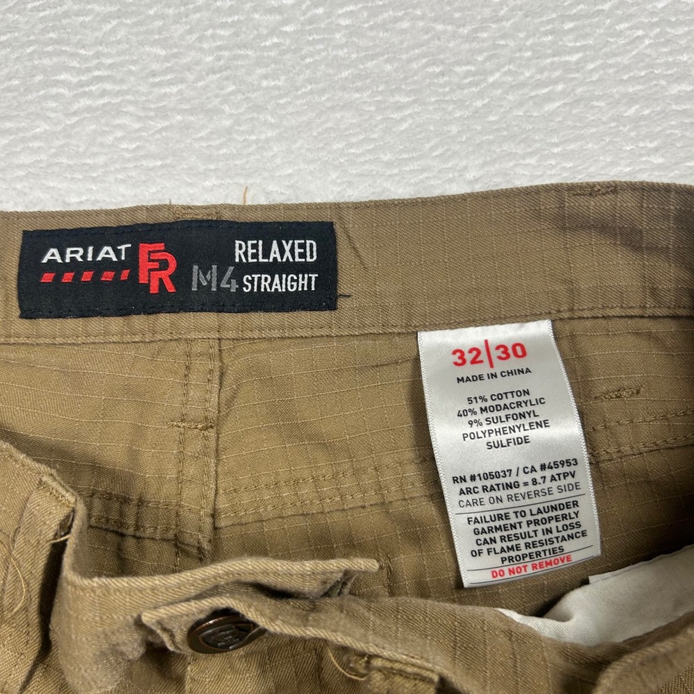 Ariat FR M4 Crossfire Pants Relaxed Straight Work Mens 32x30 Khaki Tan Ripstop - Picture 3 of 10